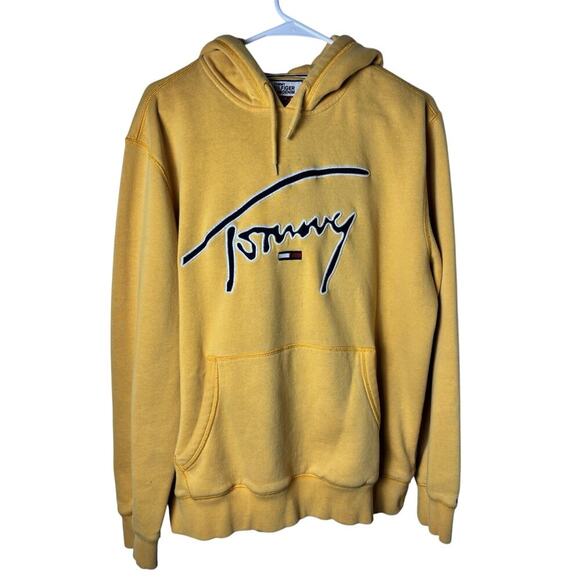 Vintage Yellow Tommy Hilfiger Hoodie Sweatshirt Large - Picture 1 of 8